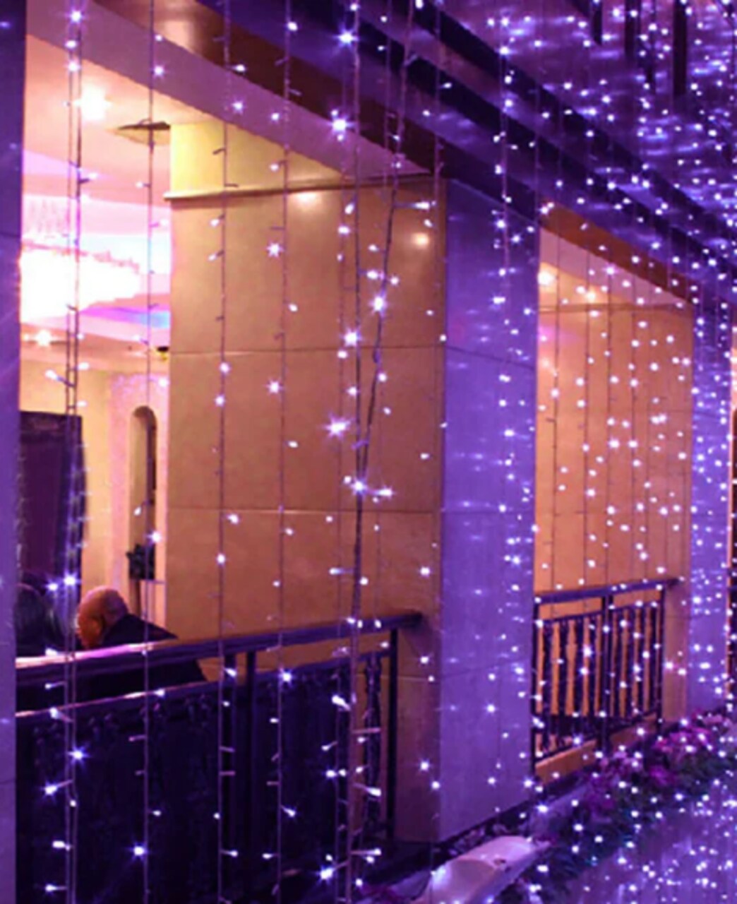 Plug-In 300 LED Curtain Lights — 12 Strands with 8 Light Effects, 9x9 ft